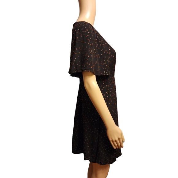 Madewell Black Cape Sleeve Metallic Dots Faux Wrap Cocktail Mini Dress Size 2 - Picture 6 of 14